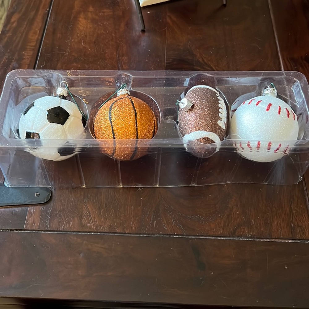 Sport themed glass ornaments